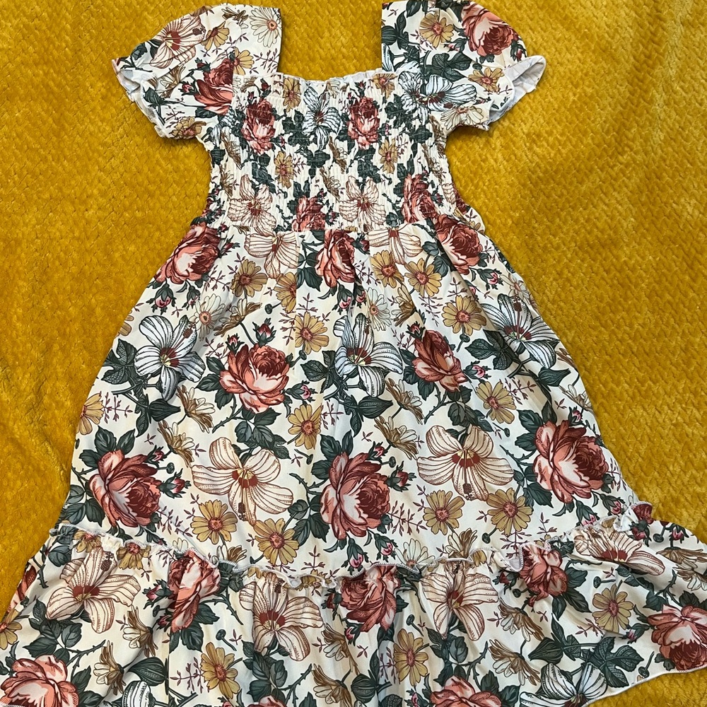 Floral Kids Dress with Pink and Green Accents